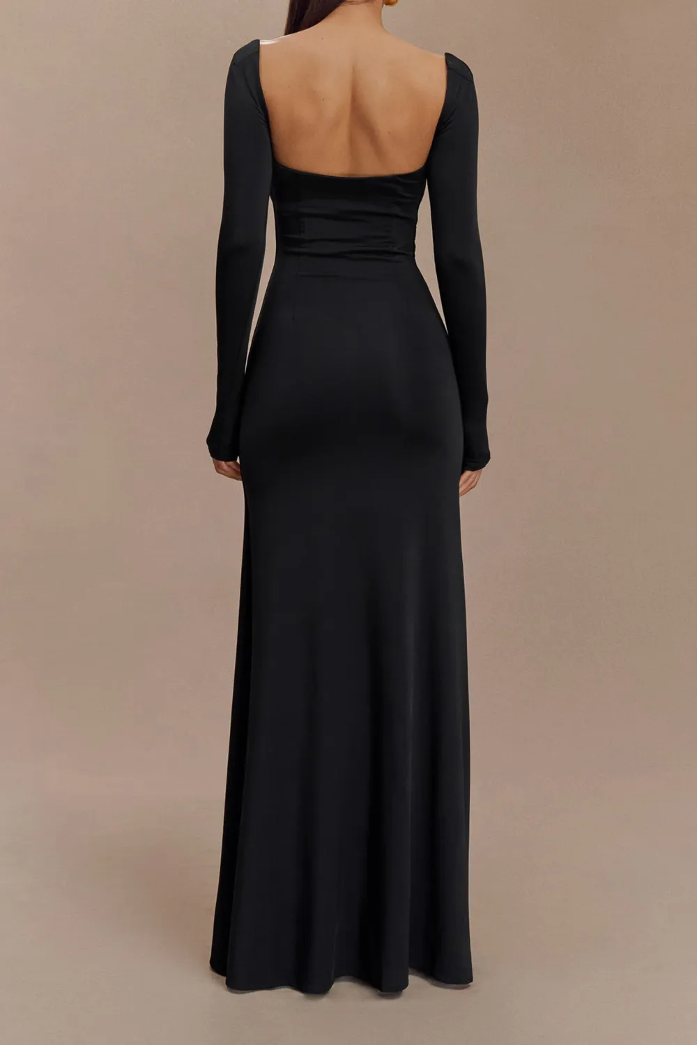 Slinky Long Sleeve Maxi Dress With Split