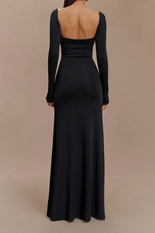 Slinky Long Sleeve Maxi Dress With Split