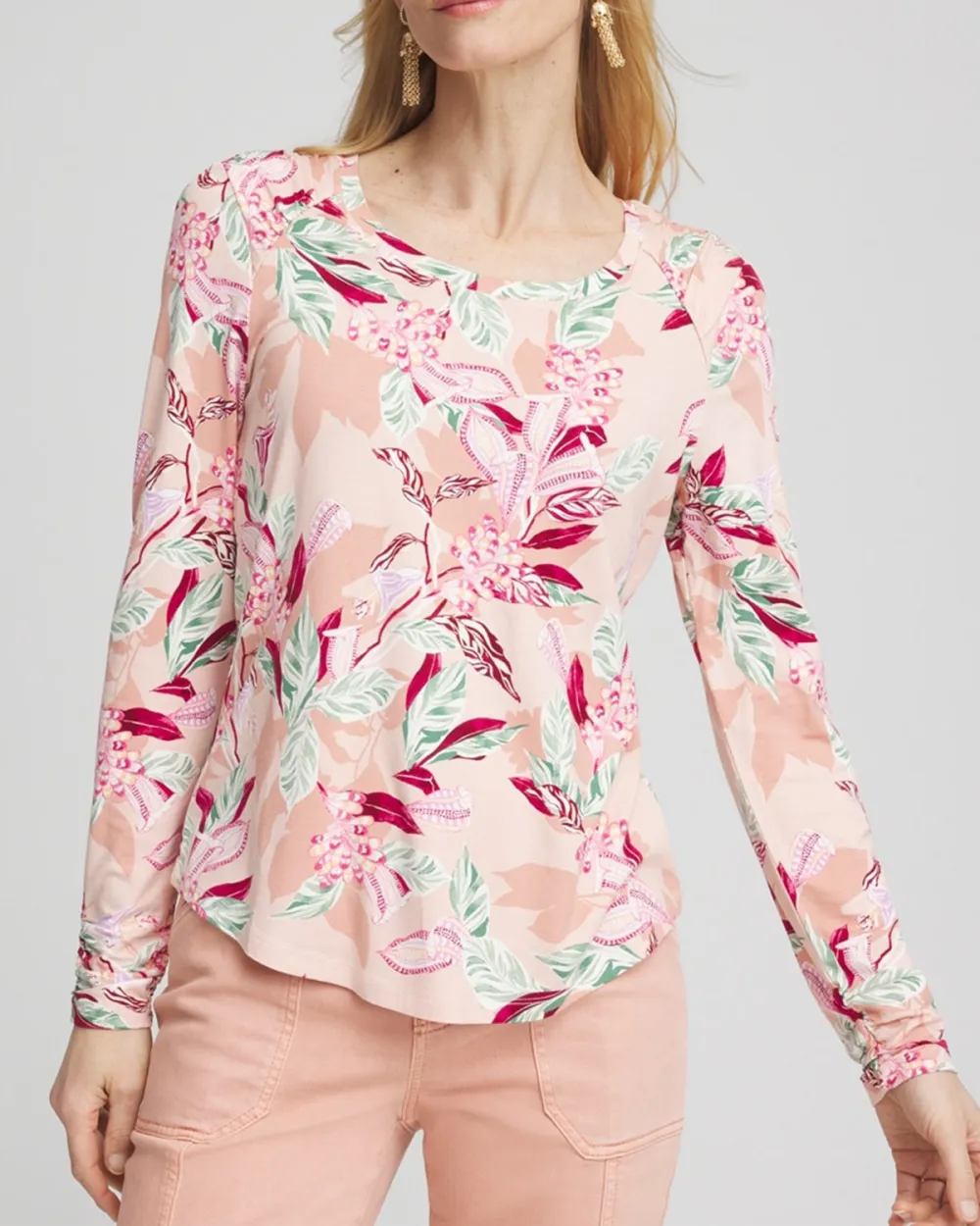 Long Sleeve Pink Floral Crew Neck Tee