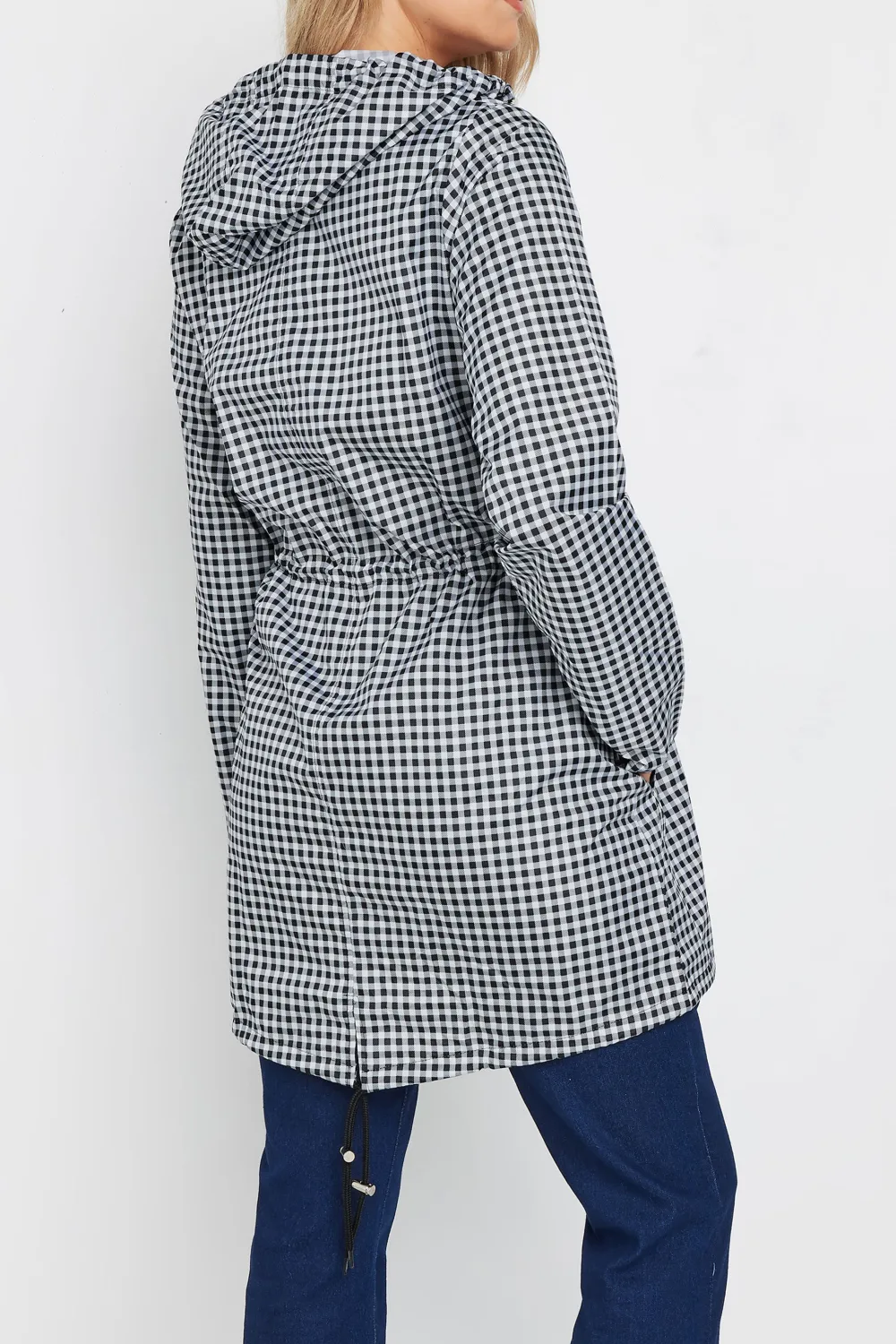 Casual Style Gingham Pocket Parka Coat