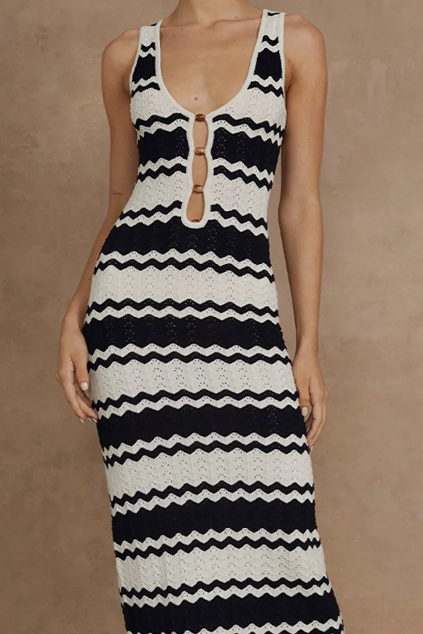 Black And White Striped Knitted Dress