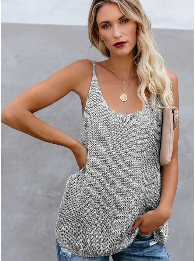 Women's Camisole Tank Top White Pink Blue Color Block Sleeveless Causal Holiday Basic Vacation U Neck Regular Cotton S