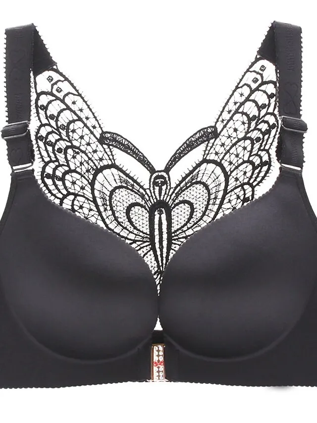 Women's Curve Plus Size Solid Color Butterfly Ladies Sexy Winter Fall Spring Push Up Bras 3/4 Cup Bra Black Wine Red Big Size US34A / FR90A / INT75A US34B / FR90B / INT75B US34C / FR90C / INT75C