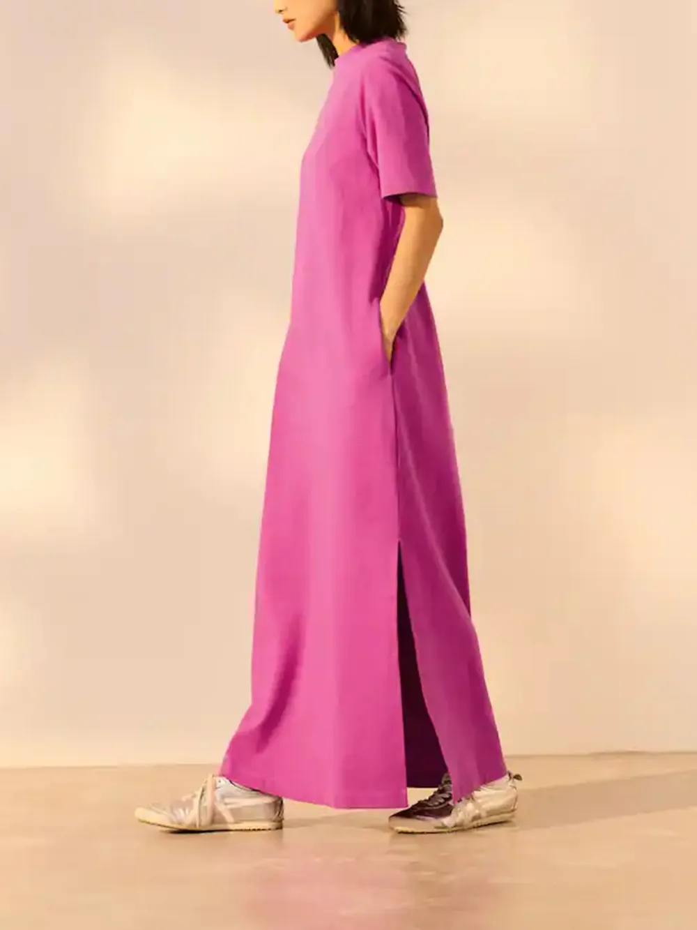 Casual Versatile Solid Color Crew Neck T-Shirt Dress