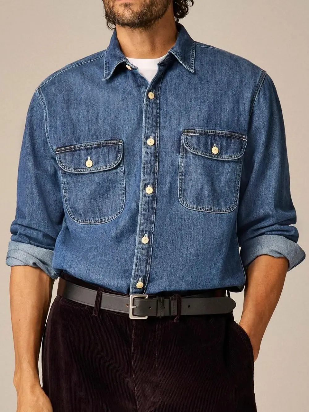 Dark Blue Double Pocket Denim Shirt
