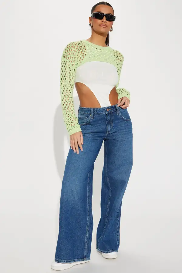 Got It My Way Cropped Crochet Sweater - Green