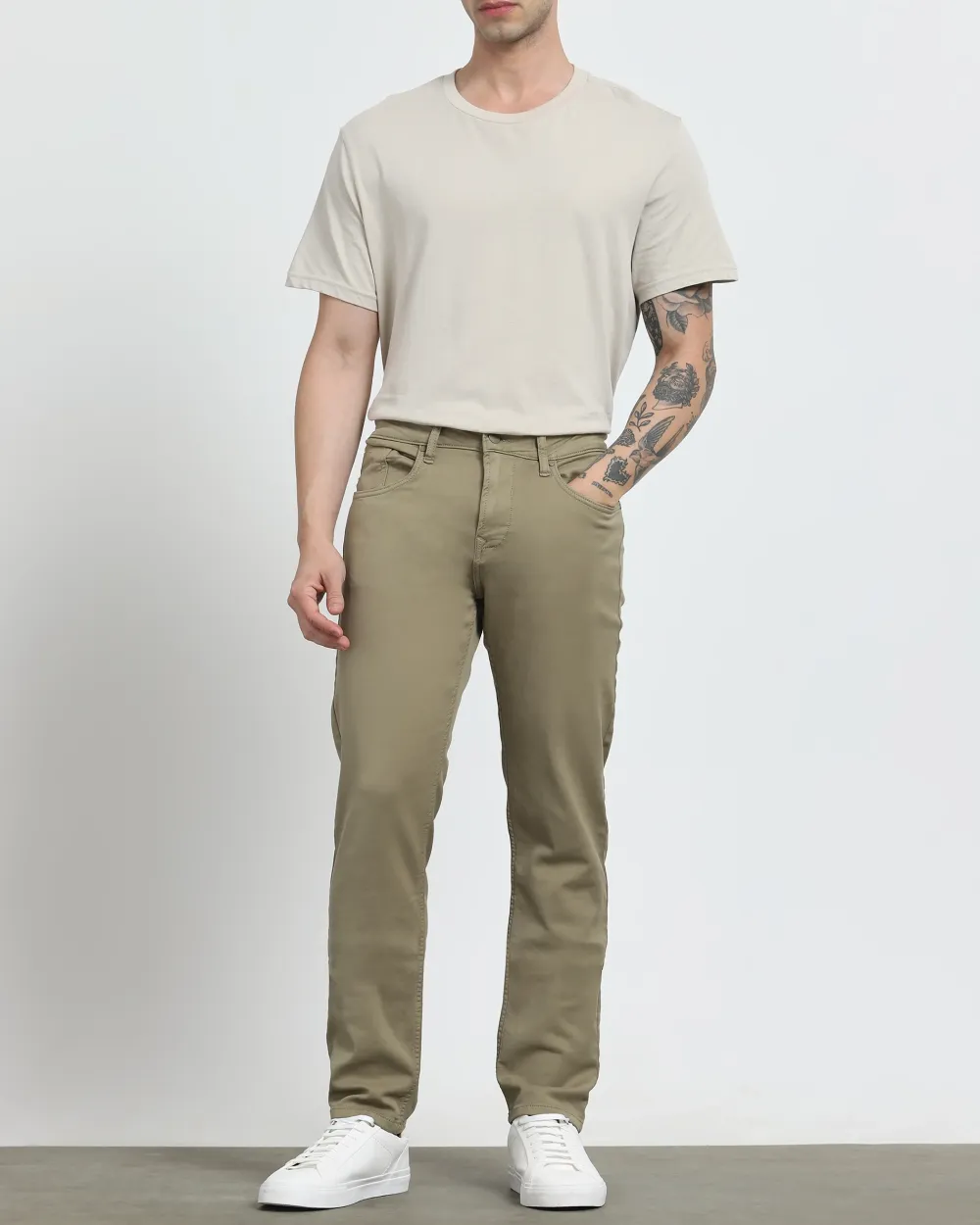Classic Versatile And Comfortable Straight Light Olive Jeans