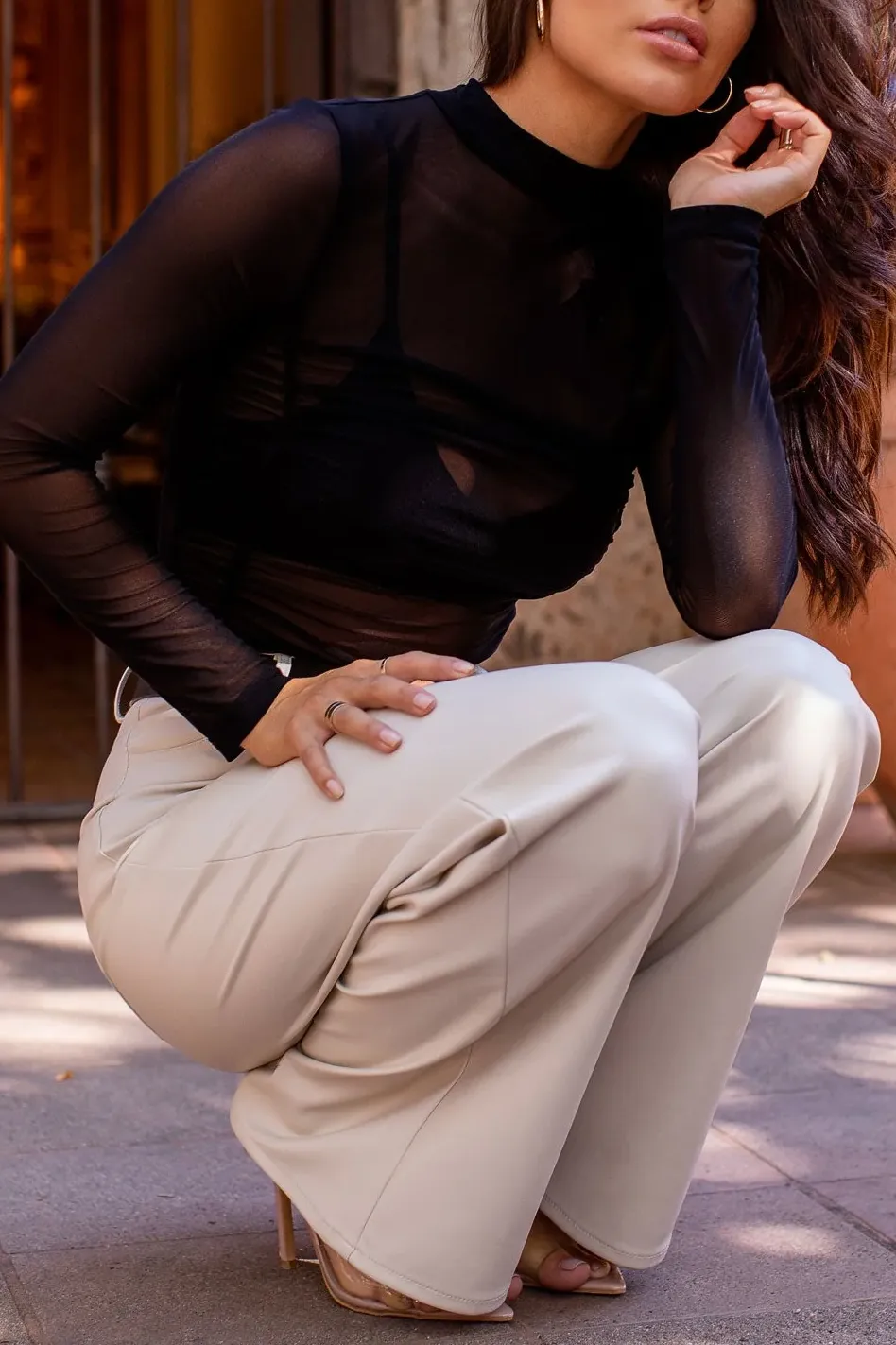 Black Mesh Long Sleeve Bodysuit