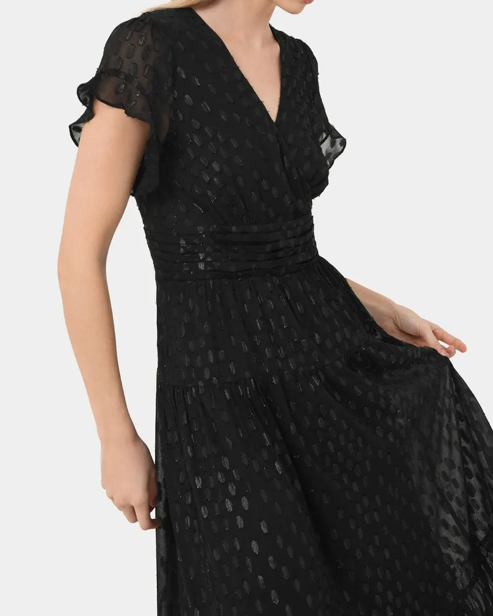 Glitter Surplice Neckline Maxi Dress