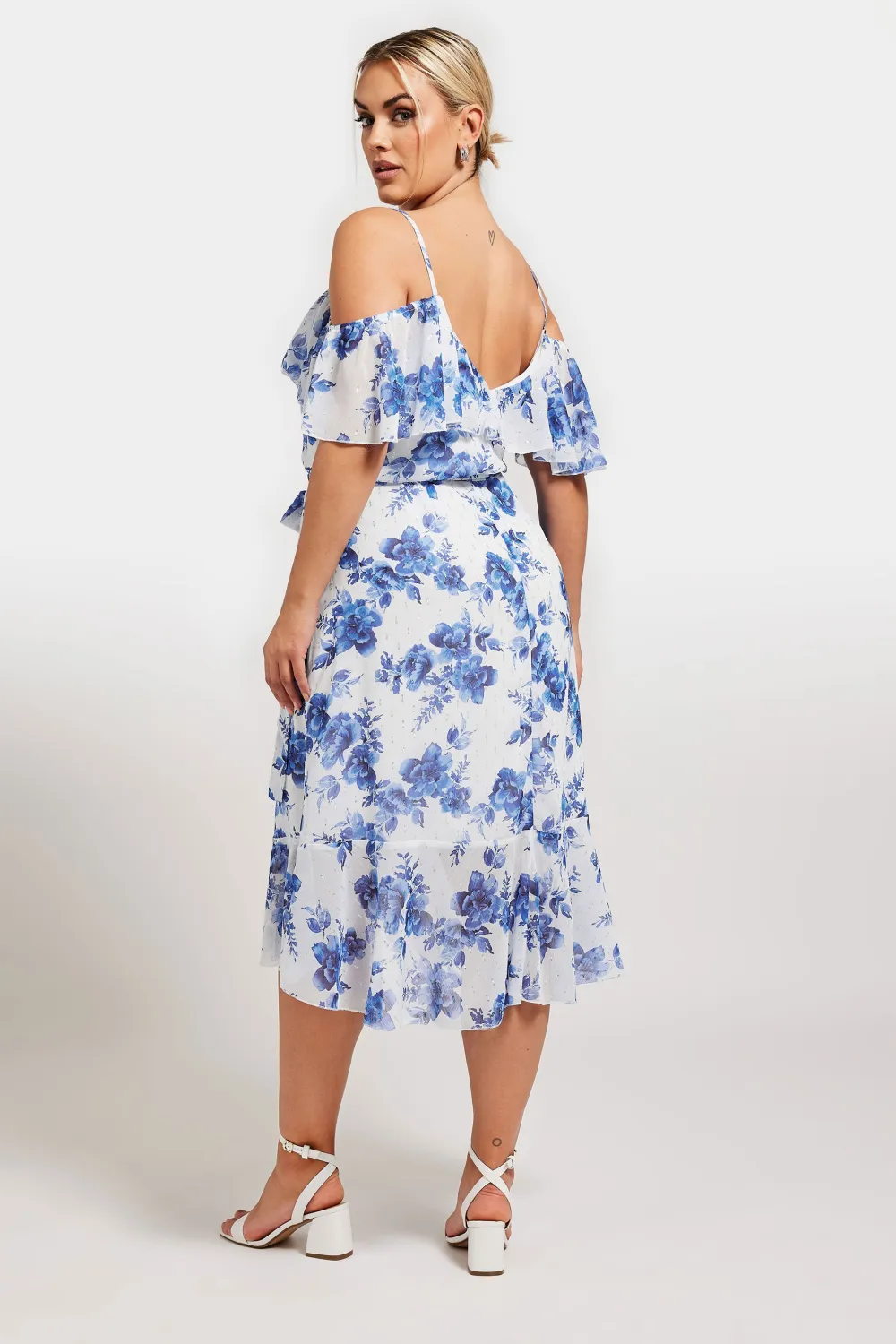 YOURS LONDON Curve White Floral Print Ruffle Hem Dress