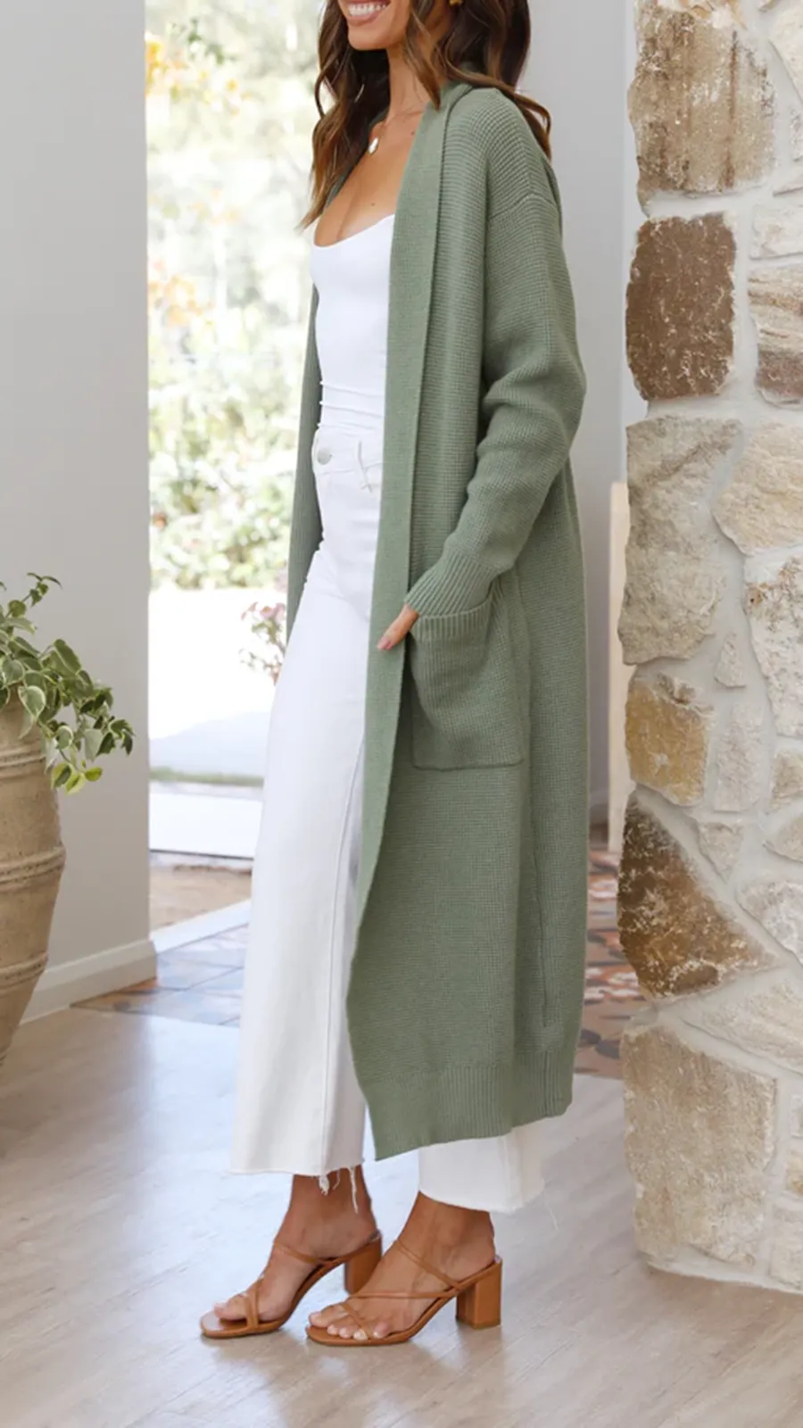 Solid Color Long Knitted Coat
