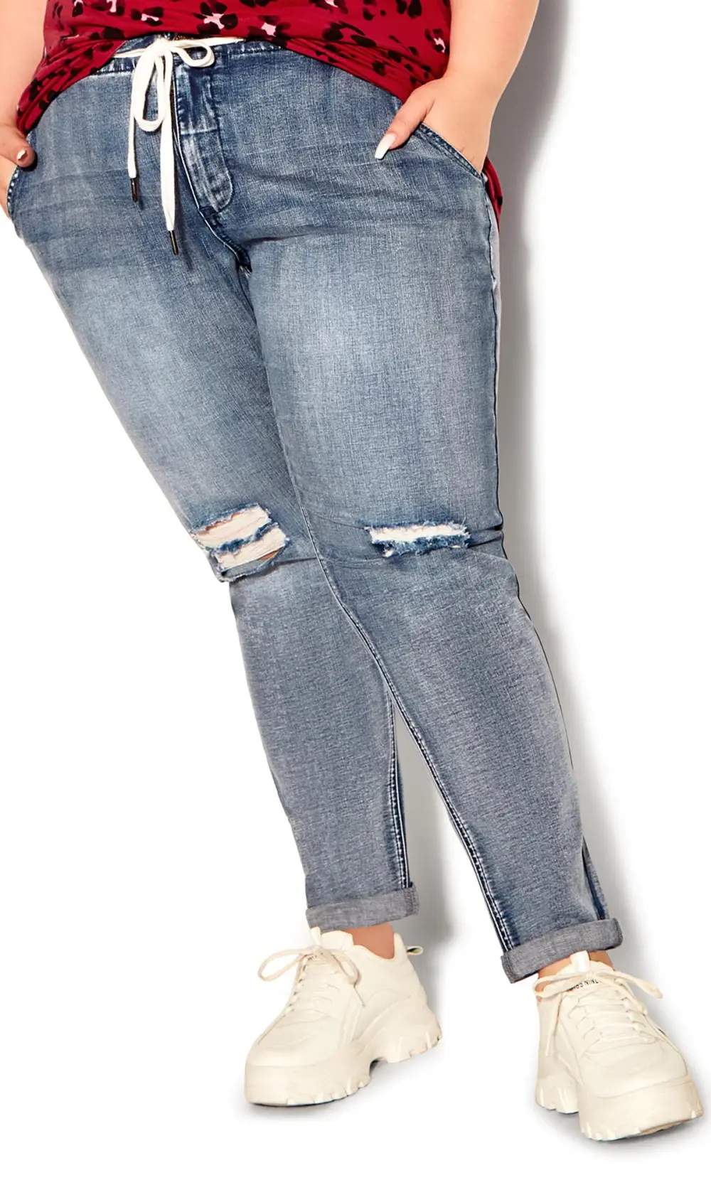 Evans Blue Washed Distressed Drawstring Jeans