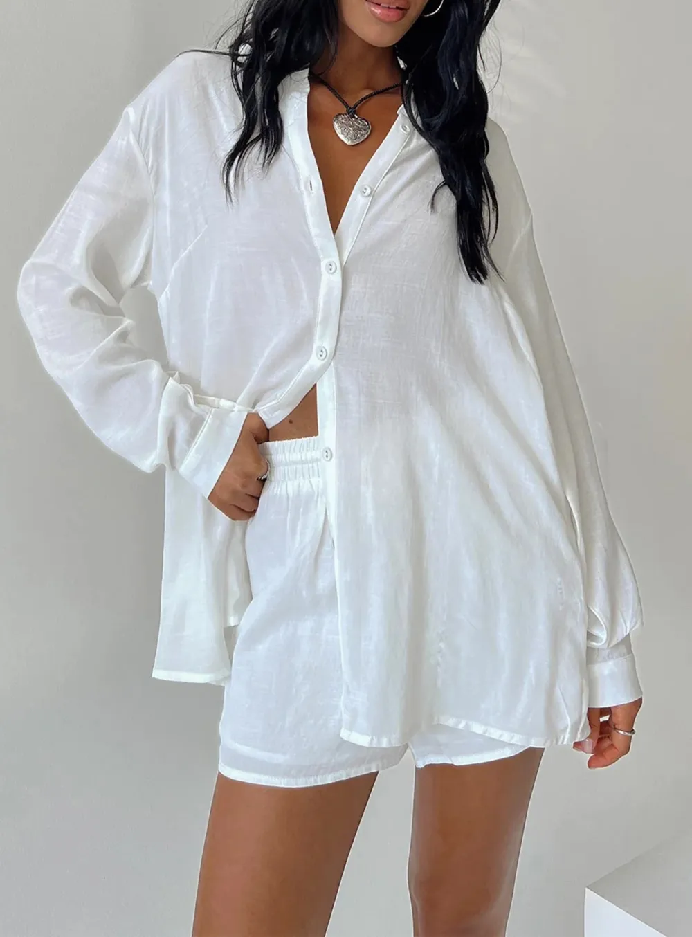 Oversized White Satin Like Shirt