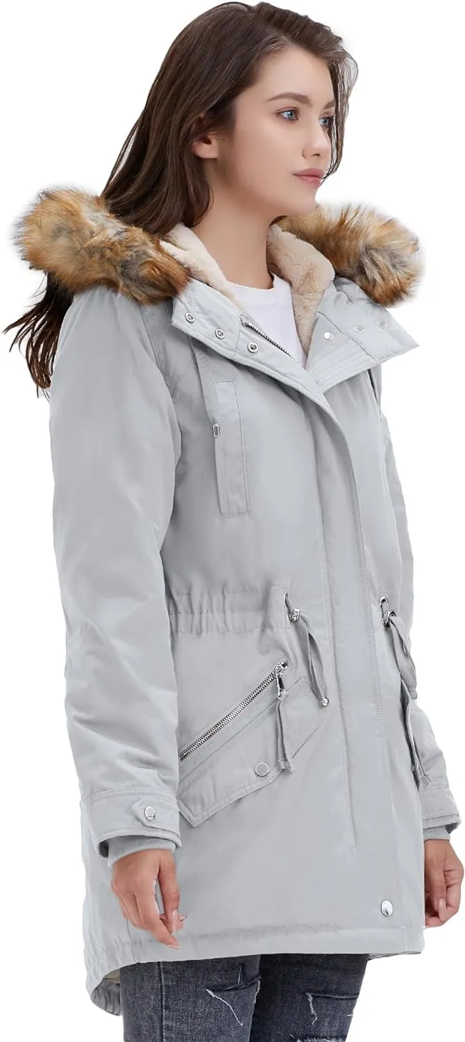 Women's Winter Coats Fleece Lined Parka Jacket Hooded Long Winter Warm Parka Coat with Pockets