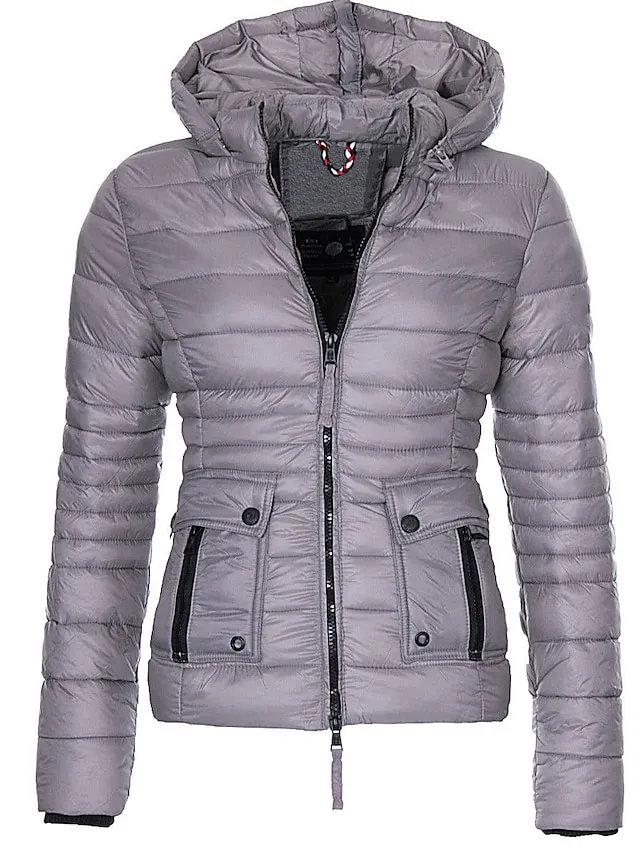 Women's Parka Fleece Lined Puffer Jacket Thermal Warm Winter Coat Windproof Heated Coat Zip up Drawstring Hooded Coat with Pocket Outerwear Long Sleeve