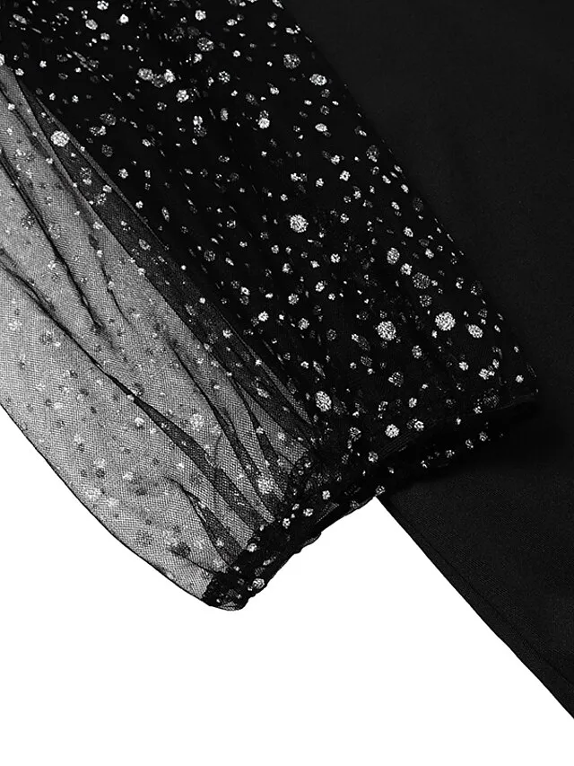 Women's Plus Size Going Out Tops Blouse Concert Tops Black Wine Dark Blue Plain Sparkly Mesh Rhinestone Long Sleeve Daily Date Vacation Vintage Fashion Elegant V Neck Regular Fit Spring Fall