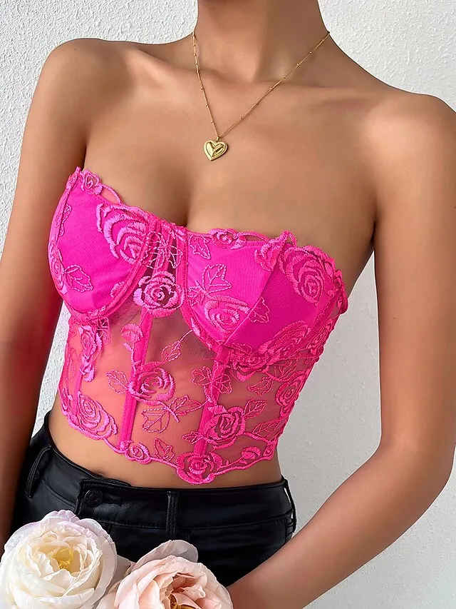 Corset Women's Corset Tops Prom Party & Evening Club Black White Red Sexy Underbust Corset Buckle Tummy Control Lace Summer Spring