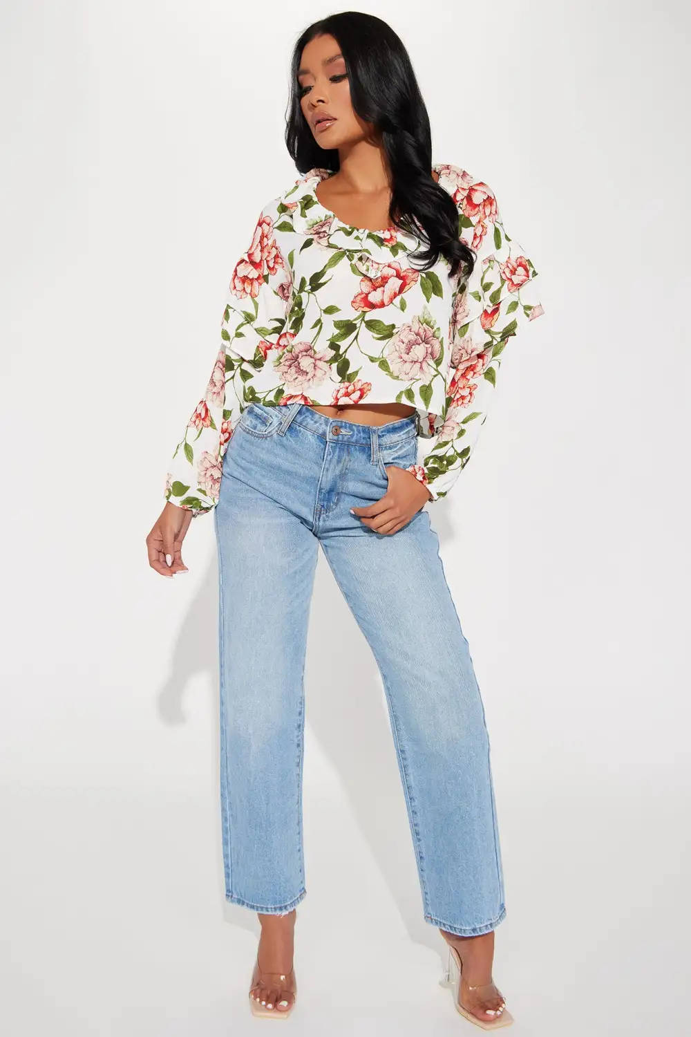 Cambri Floral Blouse Top - Off White