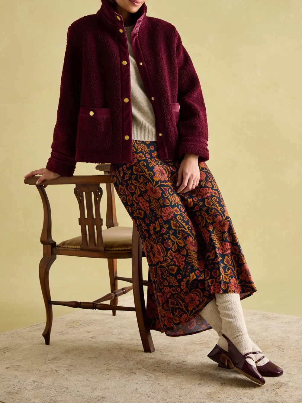 Velvet Trims Red Fleece Jacket