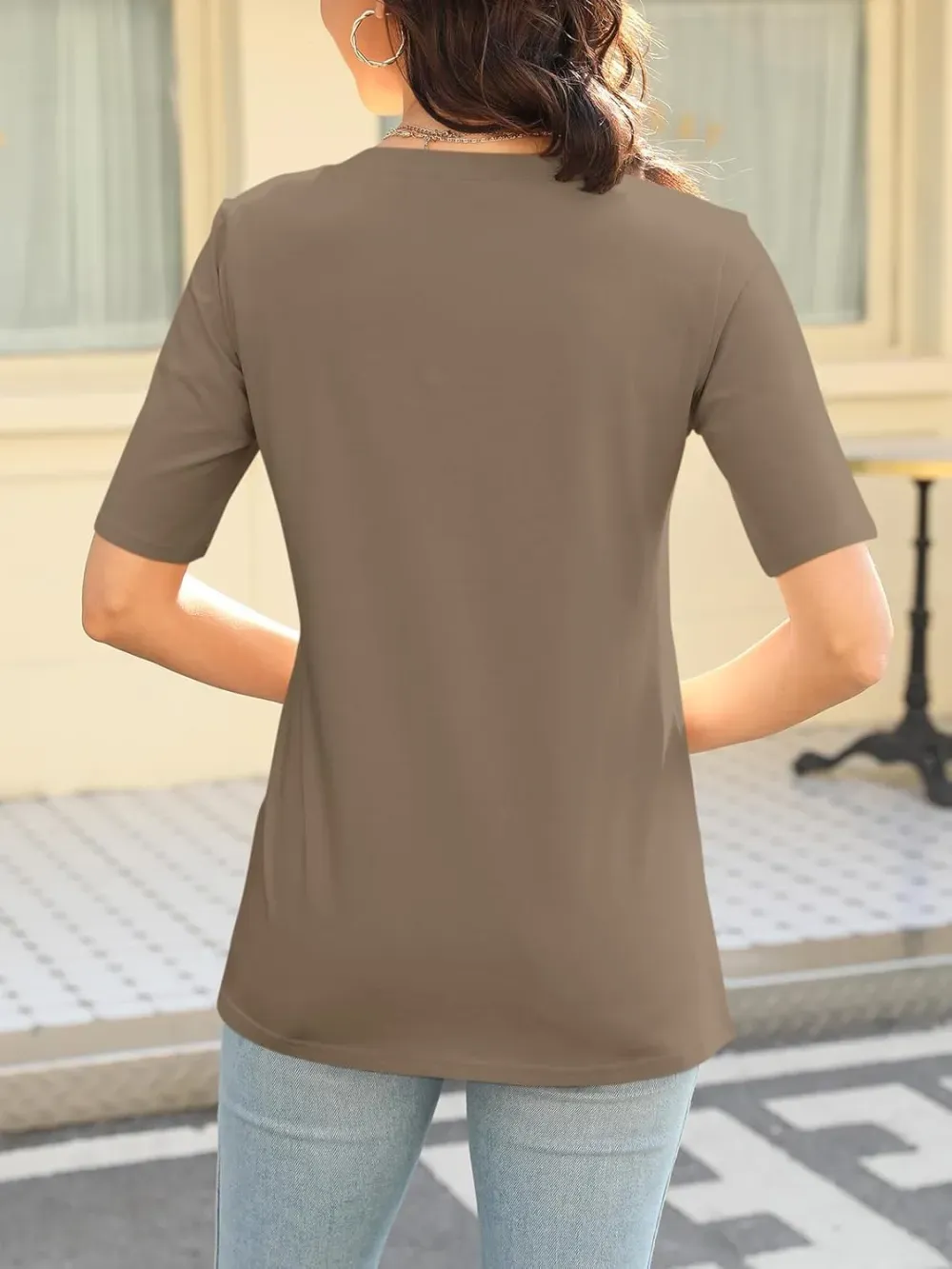 ORANDESIGNE Women's Color Block Short Sleeve T Shirts Casual V Neck Summer Tops Tees Loose Fit Blouses