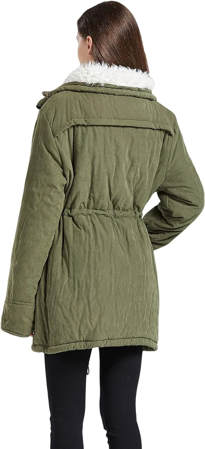 Women's Winter Mid Length Thick Warm Faux Lamb Wool Lined Jacket Coat