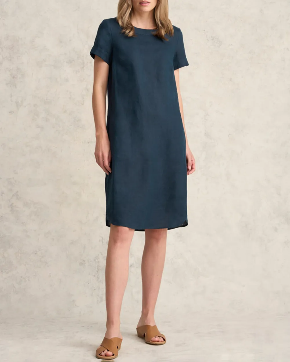 Scoop Neck Linen Dress - Ink