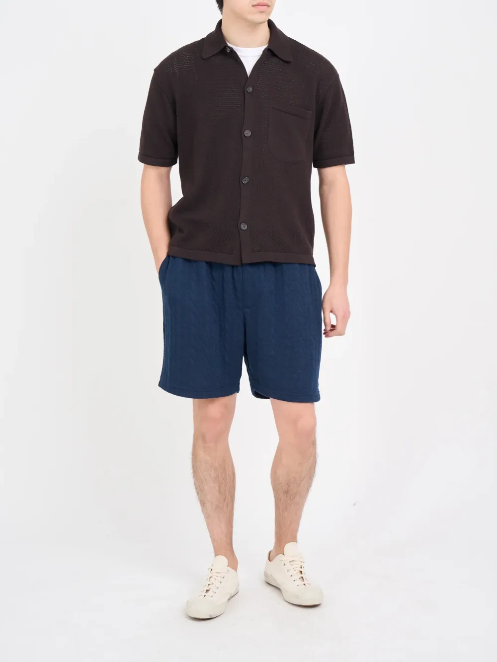 Brown Short Sleeve Knitted Shirt