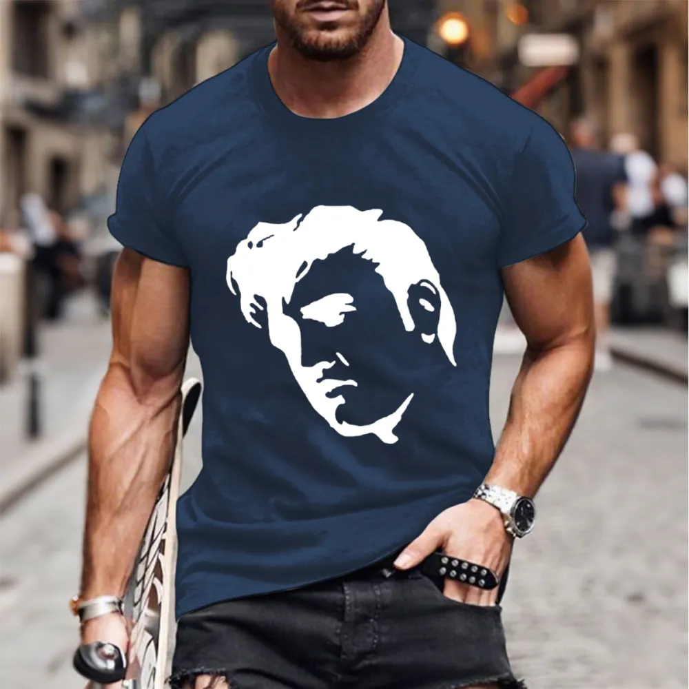 Men's Character Black and White Print Short Sleeve Round Neck Cotton T-Shirt