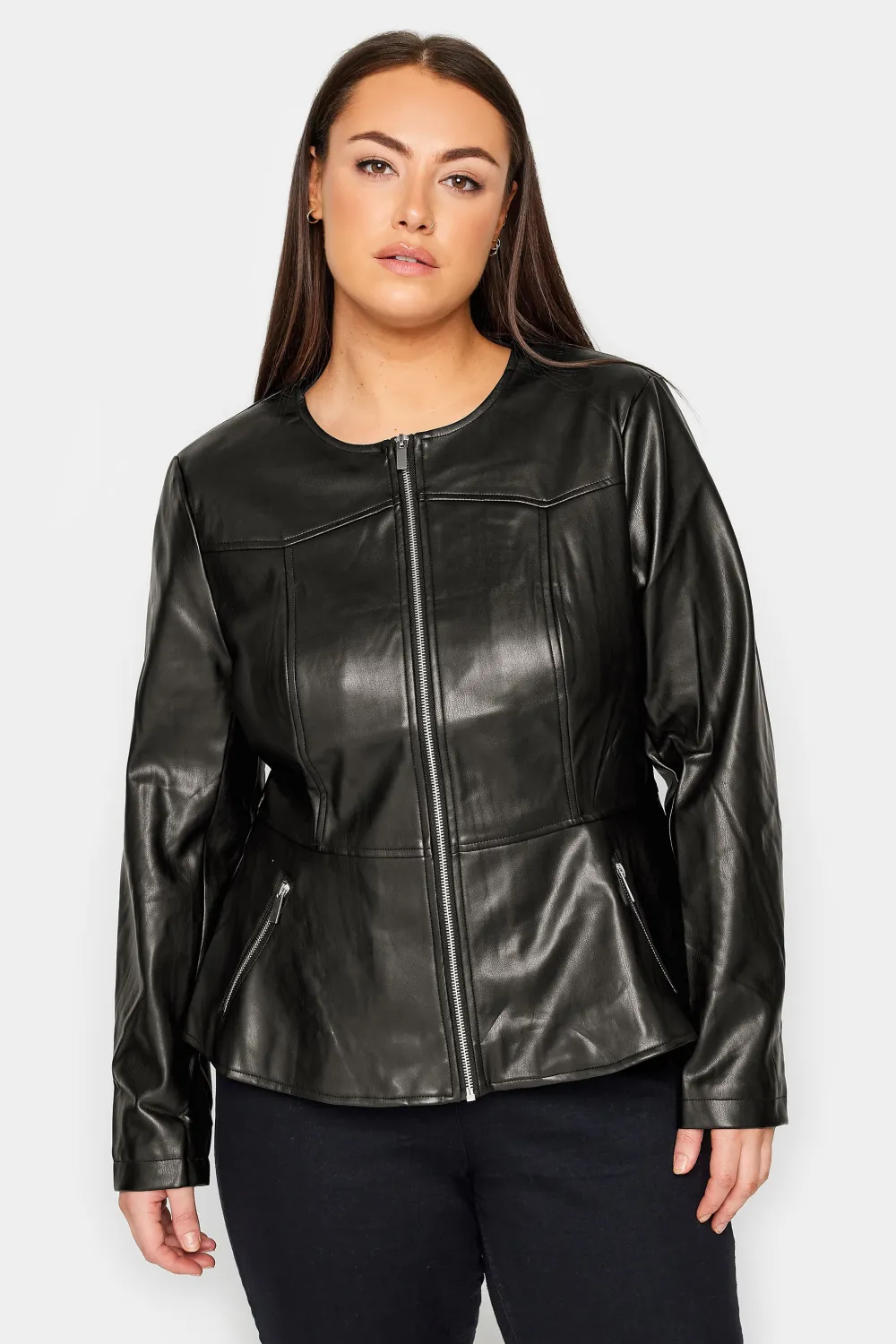 Evans Black Faux Leather Fitted Jacket