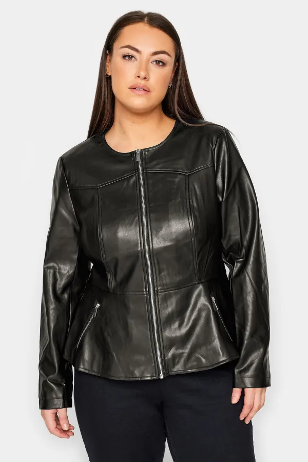 Evans Black Faux Leather Fitted Jacket