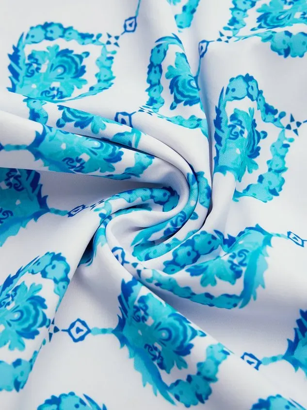 Vacation Ethnic Printing V Neck Tankinis Two-Piece Set