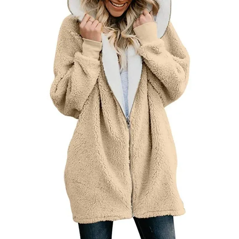 Mayoulove Women zipper warm coat with hood