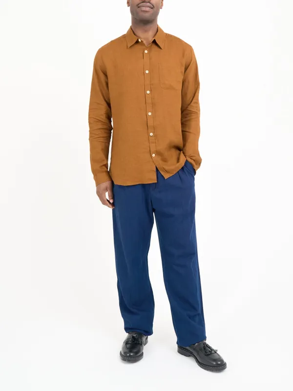 Casual Style Long Sleeve Orange Linen Shirt