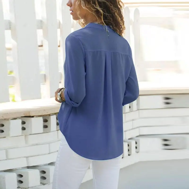 Lapel Long Sleeve Plain Elegant Tops