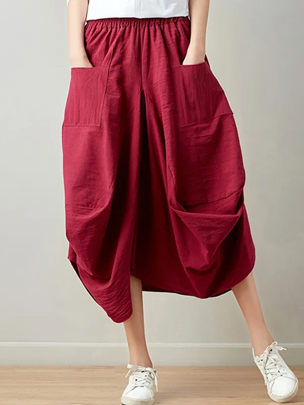 Artistic Retro Ramie Cotton 6 Colors Loose Irregular Elasticity Skirt