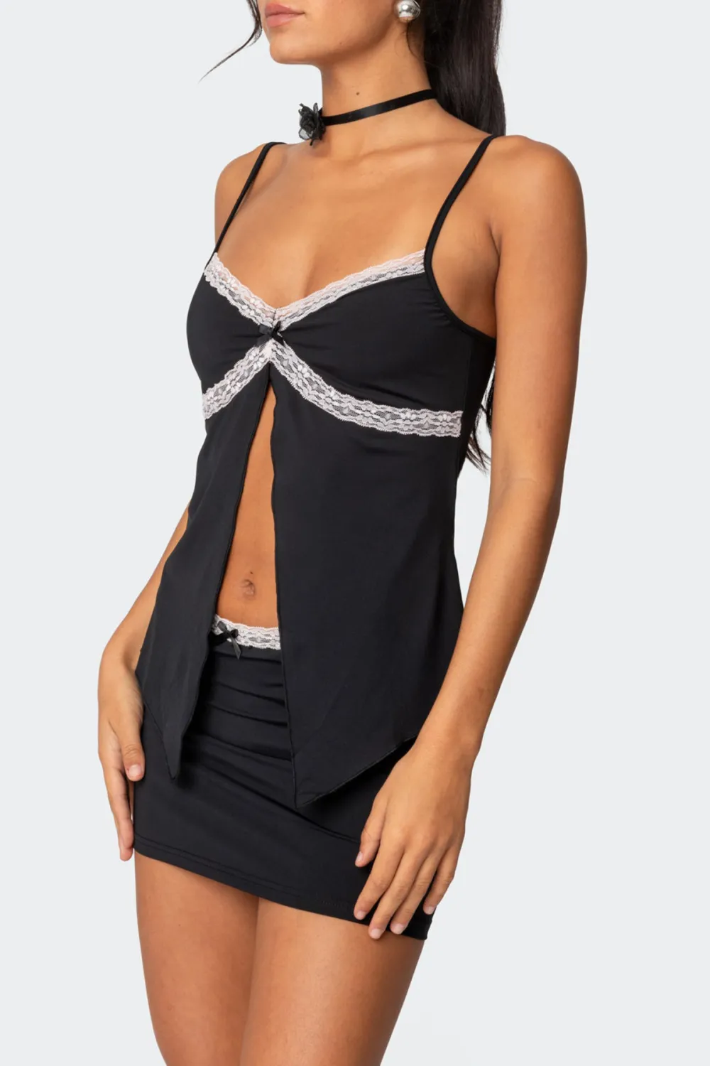 Split Front Lace Tank Top