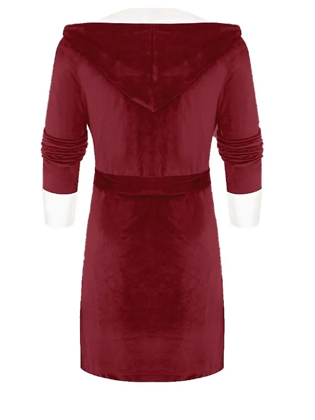 Women's Pajamas Bathrobe Robes Gown Pure Color Warm Plush Comfort Home Daily Bed Polyester Breathable Hoodie Long Sleeve Pocket Fall Winter Red Lavender