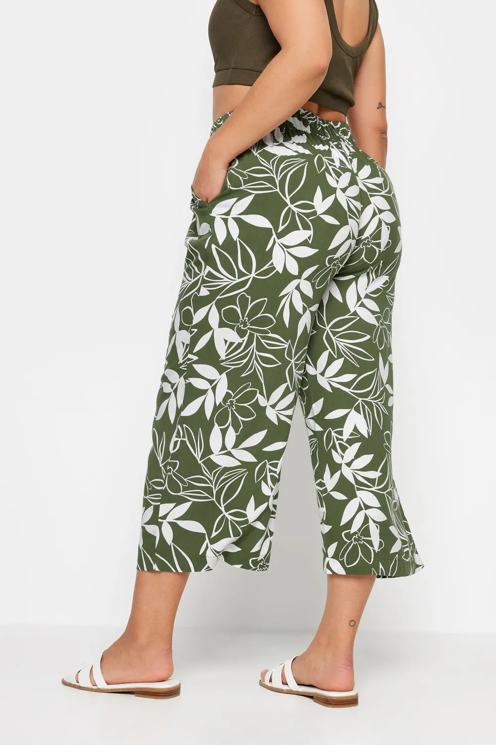YOURS Curve Khaki Green Cropped Trousers