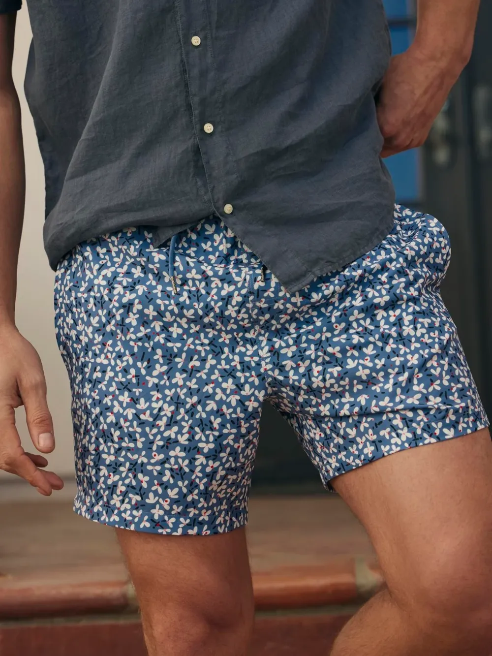 Navy Blue with White Pattern Men's Shorts