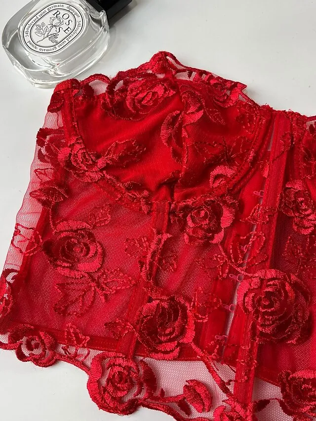 Corset Women's Corset Tops Prom Party & Evening Club Black White Red Sexy Underbust Corset Buckle Tummy Control Lace Summer Spring