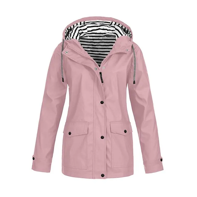 Women's Raincoat Waterproof Jacket Winter Windproof Trench Coat Fall Outdoor Hiking Jacket Winter Coat Zip up Hooded Jacket with Pocket Warm Outerwear Long Sleeve Pink Yellow White Gray