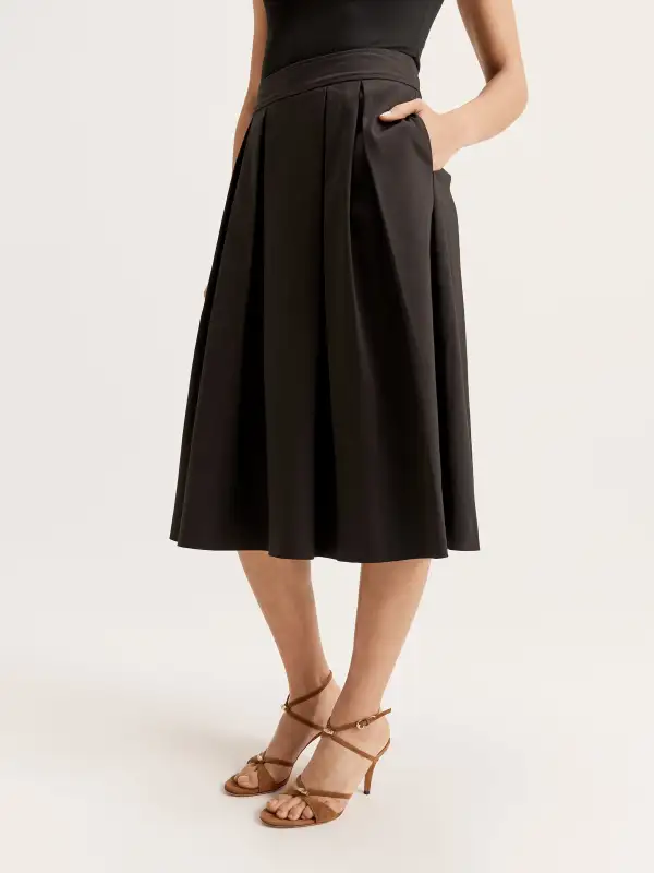 Black Pleated Midi Skirts