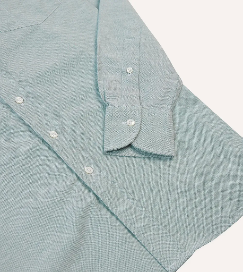 Lapel Green Button Front Cotton Oxford Cloth Button-Down Shirt