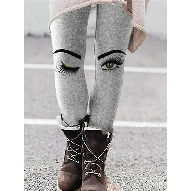 Women's Fleece Lined Leggings Warm Full Length Winter Leggings Print Micro-elastic Mid Waist Fashion Christmas Gifts Christmas Black Yellow S M Winter