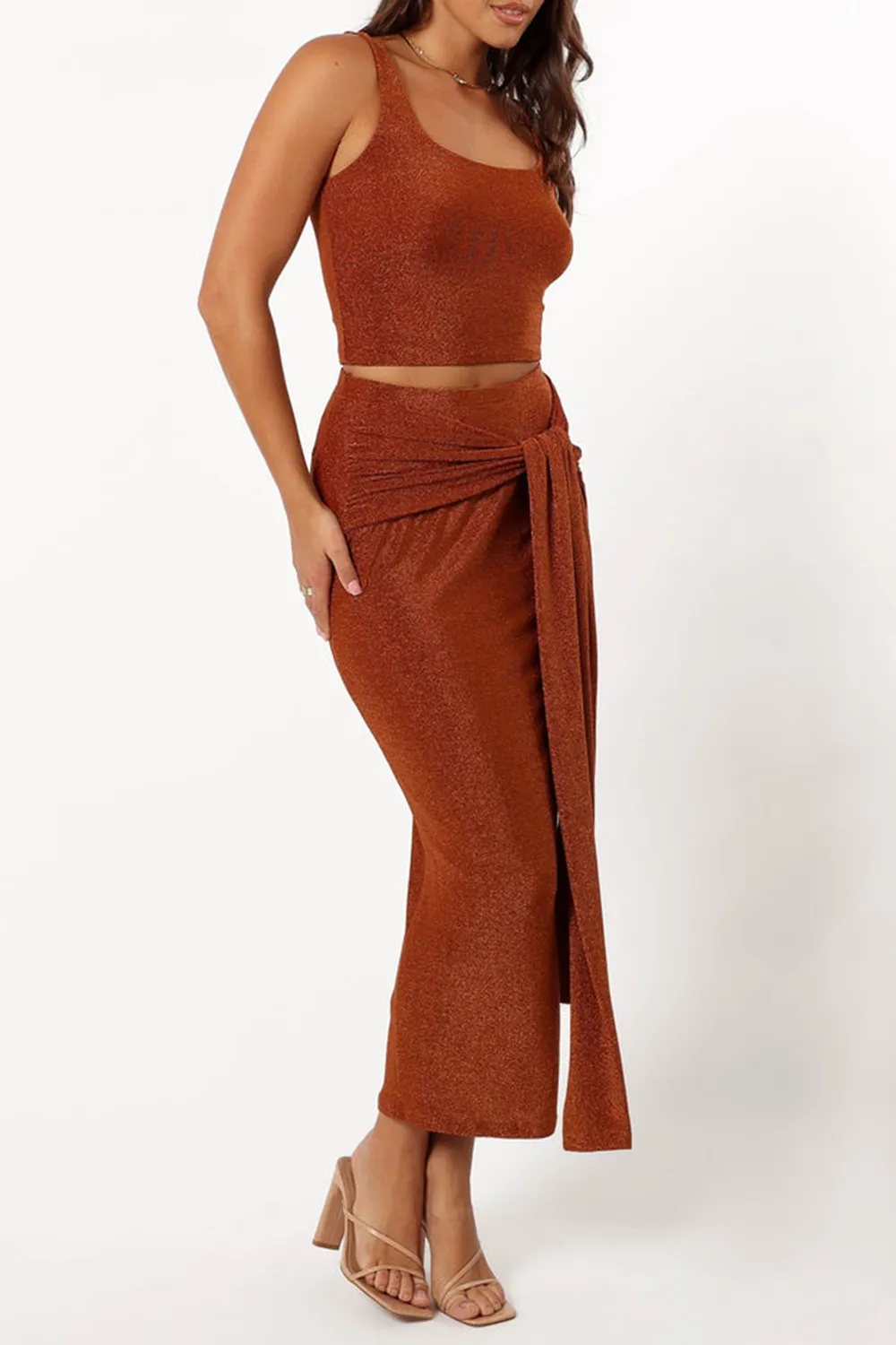 BRONZE SLIM FIT LONG SKIRT