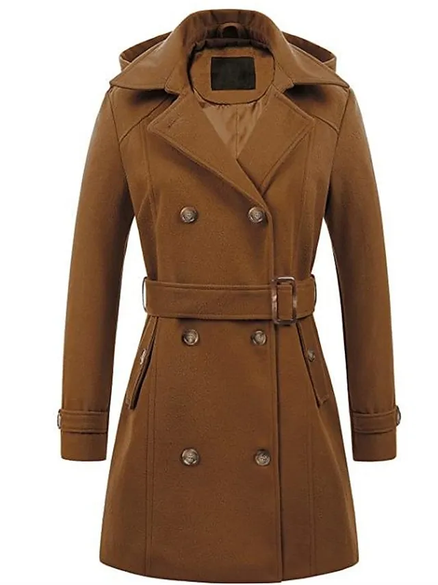 Women's Winter Coat Long Overcoat with Belt Fall Pea Coat wirh Hood Elegant Windproof Warm Trench Coat with Pockets Contemporary Casual Trendy Jacket Long Sleeve Black Army Green Camel