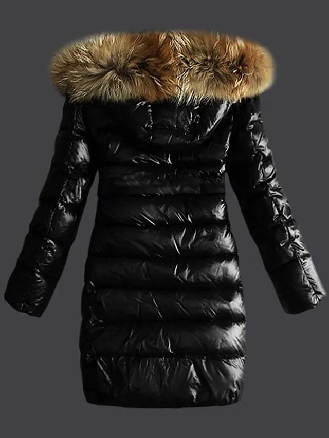Women's Winter Jacket Winter Coat Parka Windproof Warm Outdoor Street Daily Vacation Zipper Pocket Fur Collar Zipper Hoodie Fashion Casual Street Style Solid Color Regular Fit Outerwear Long Sleeve