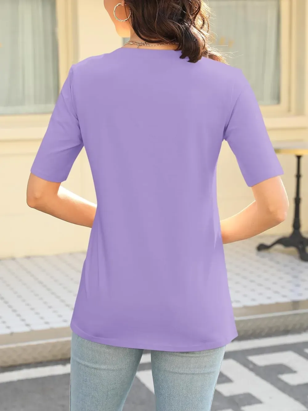 ORANDESIGNE Women's Color Block Short Sleeve T Shirts Casual V Neck Summer Tops Tees Loose Fit Blouses