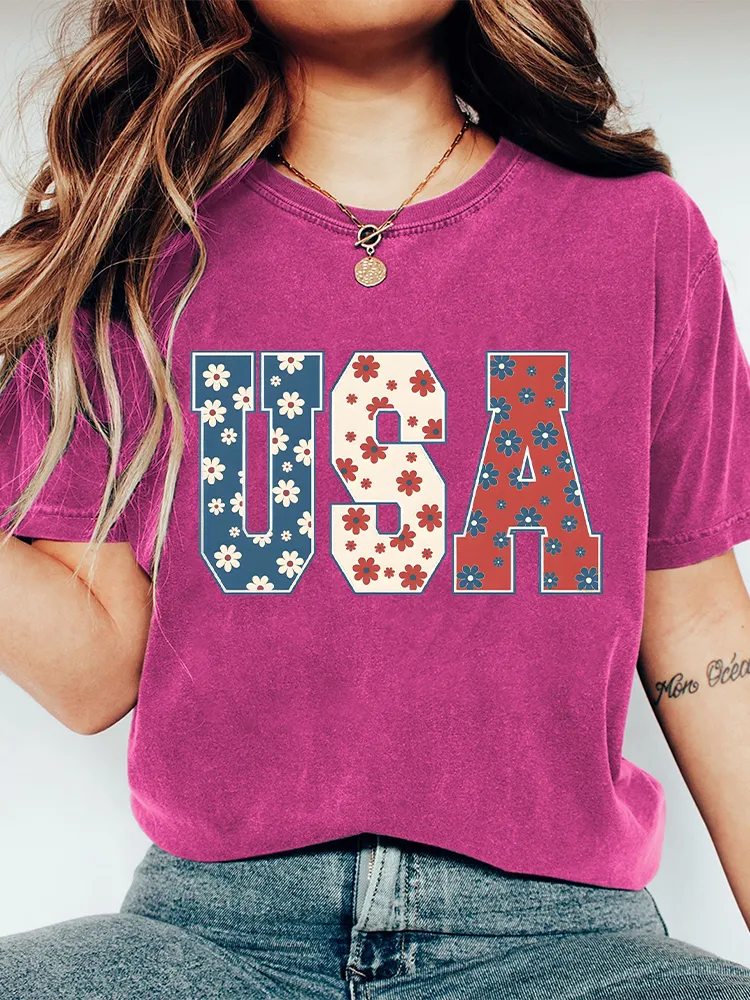 Women'S USA Floral Print T-Shirt