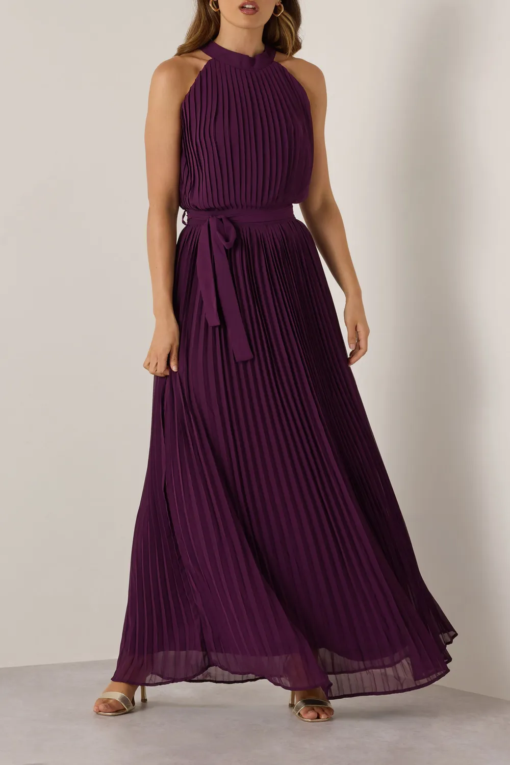 Burgundy Red Halterneck Design Maxi Dress